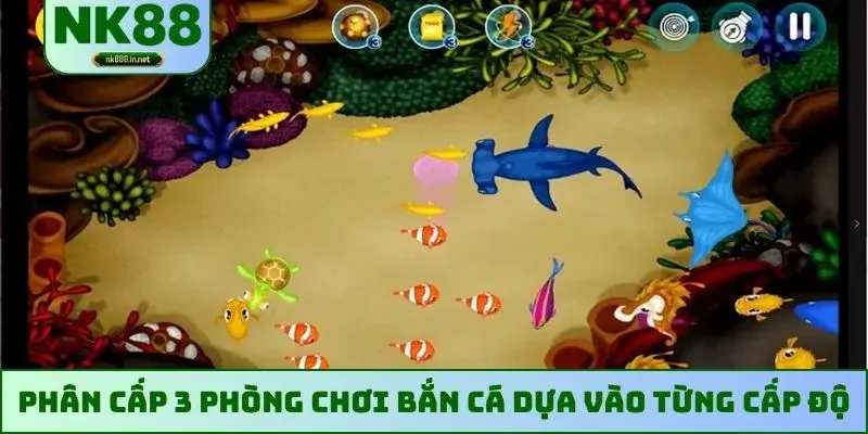 Phân cấp 3 phòng chơi bắn cá dựa vào từng cấp độ